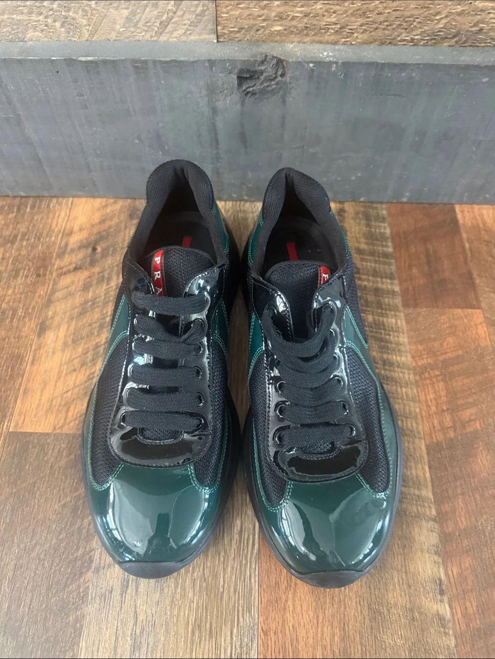 Prada America’s Cup Patent Leather Sneakers Green Black Men’s Size 7UK/8/8.5 US
